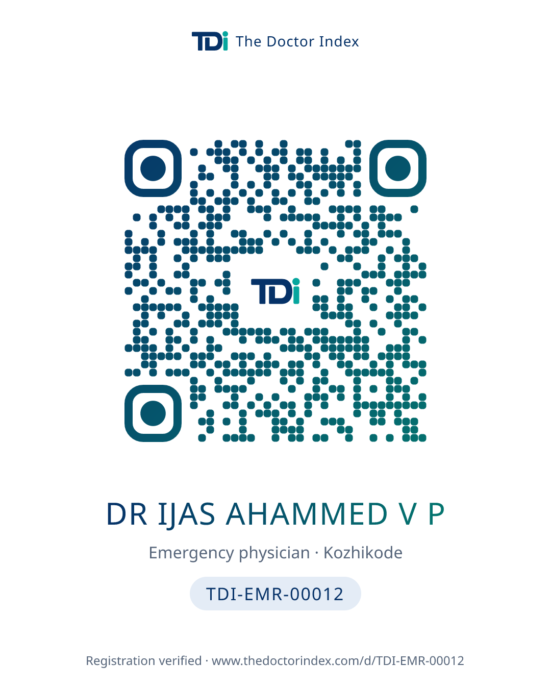 QR card for Dr Ijas Ahammed V P, TDI-EMR-00012