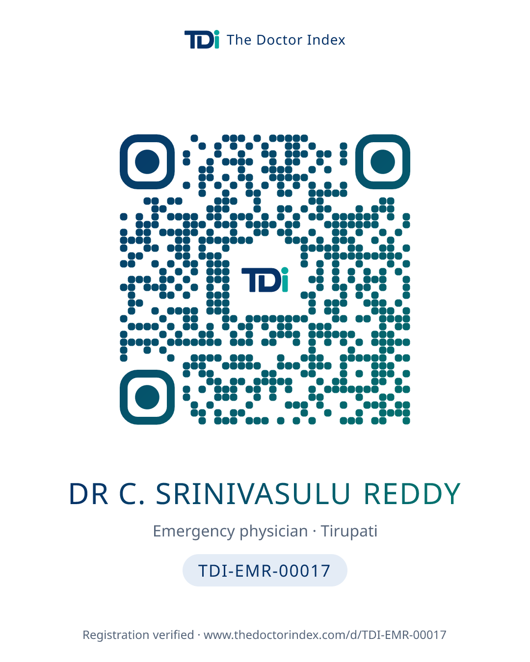 QR card for Dr C. Srinivasulu Reddy, TDI-EMR-00017