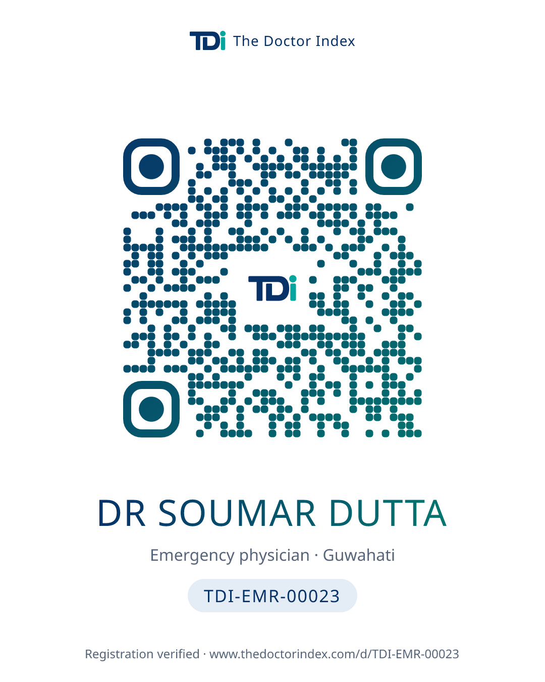 QR card for Dr Soumar Dutta, TDI-EMR-00023
