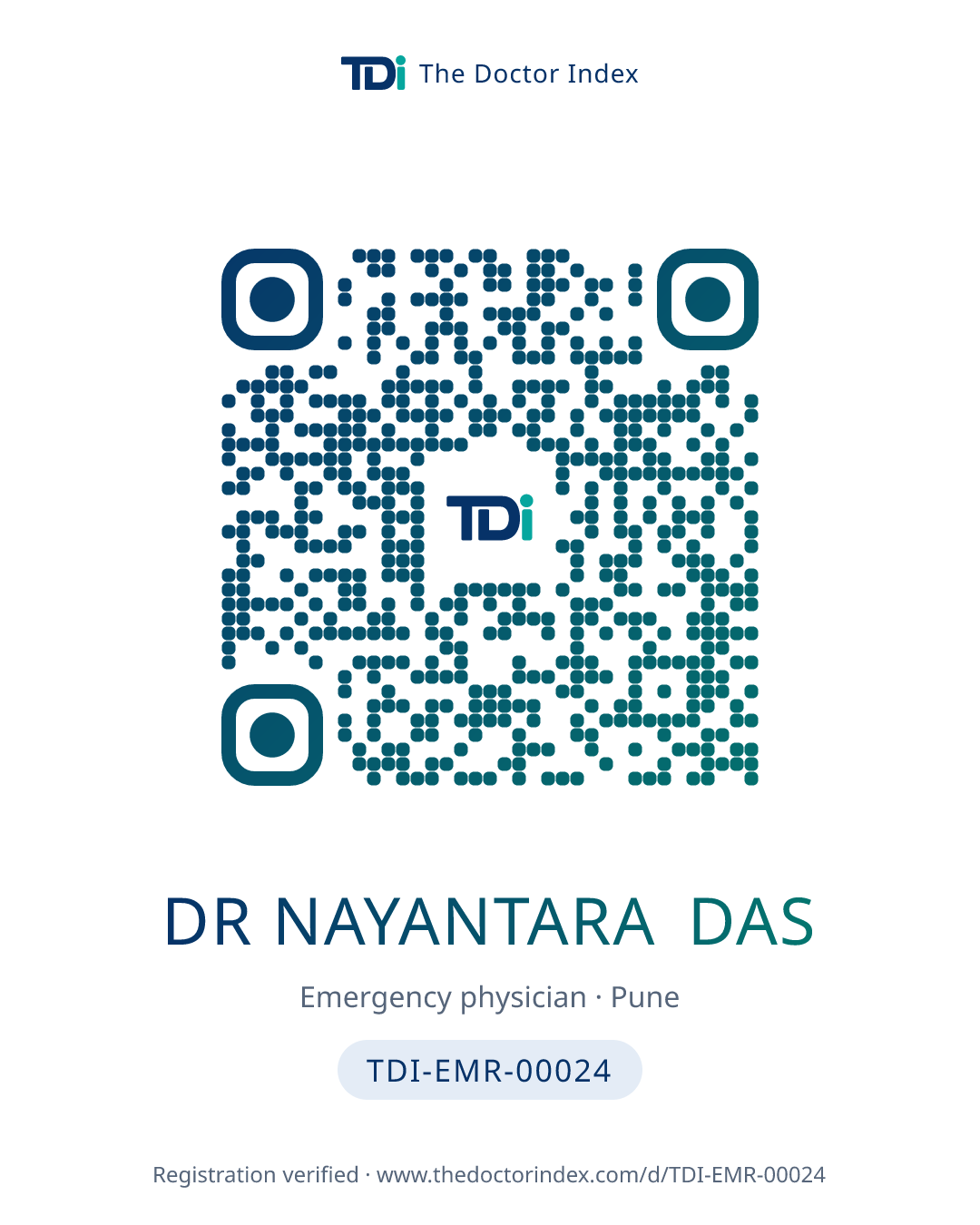 QR card for Dr Nayantara Das, TDI-EMR-00024