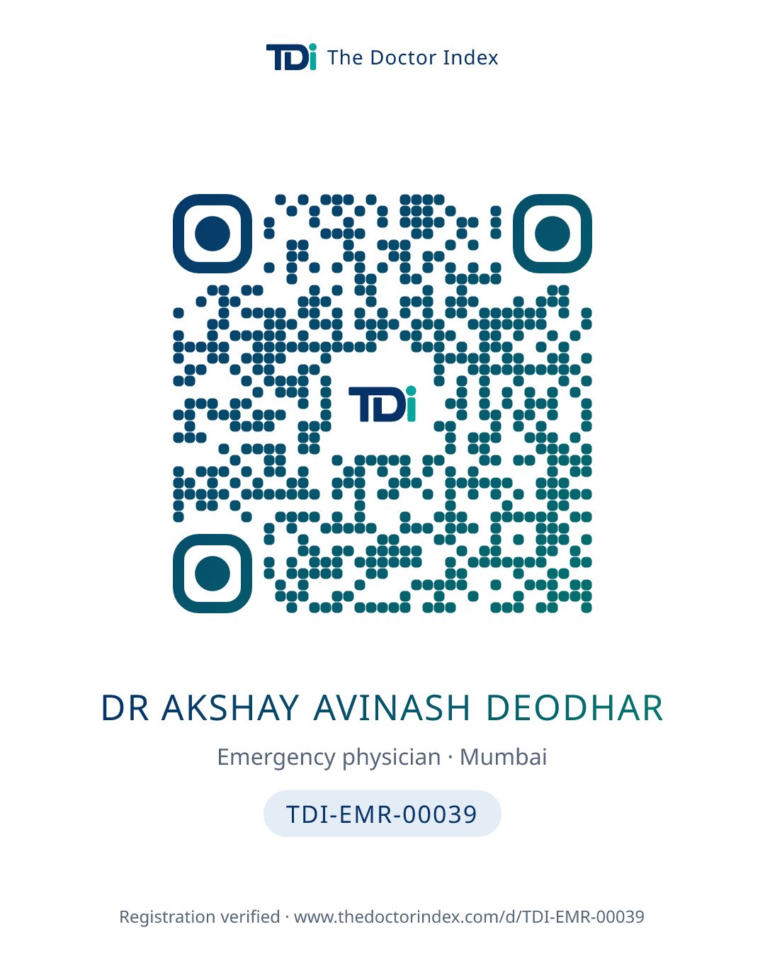 QR card for Dr Akshay Avinash Deodhar, TDI-EMR-00039