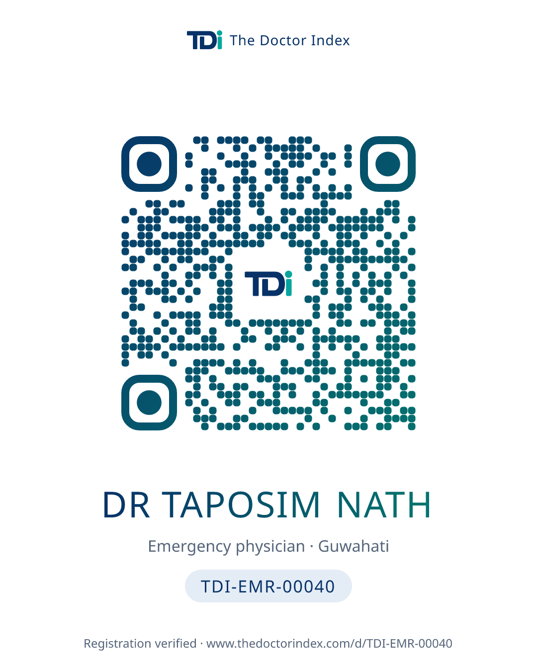 QR card for Dr Taposim Nath, TDI-EMR-00040