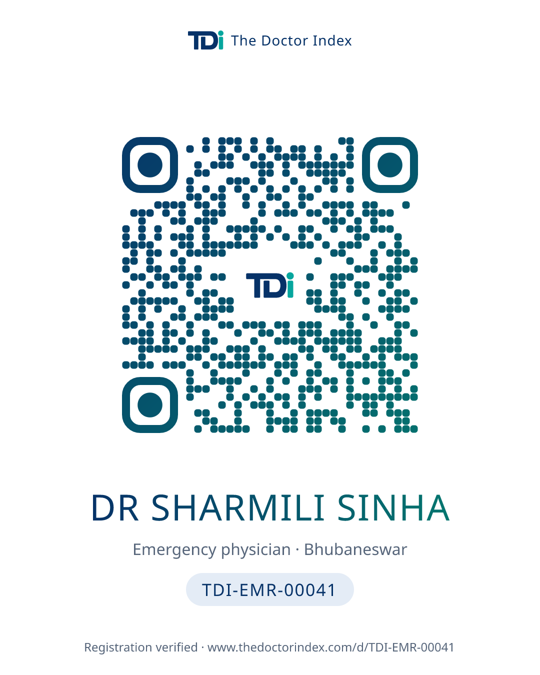 QR card for Dr Sharmili Sinha, TDI-EMR-00041