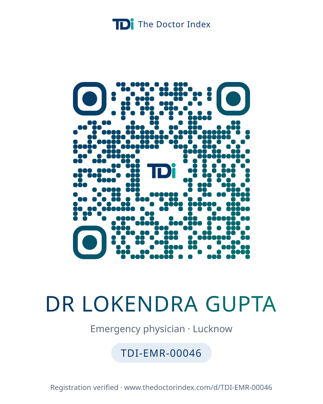 QR card for Dr Lokendra Gupta, TDI-EMR-00046