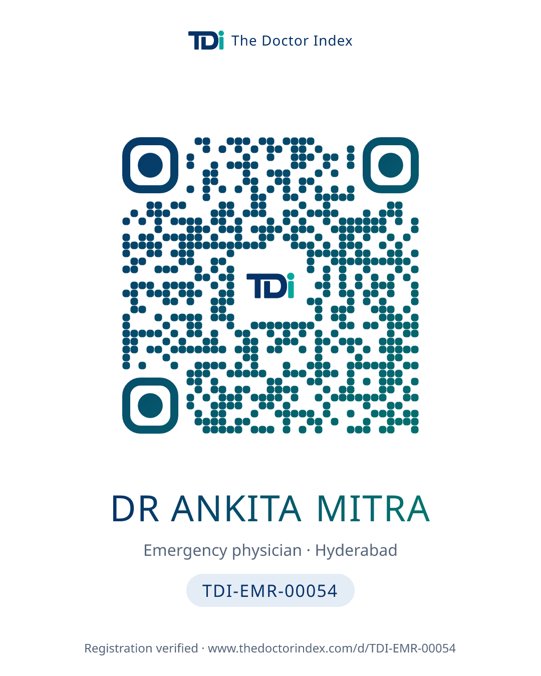 QR card for Dr Ankita Mitra, TDI-EMR-00054