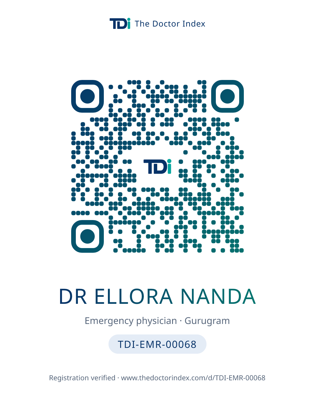 QR card for Dr Ellora Nanda, TDI-EMR-00068