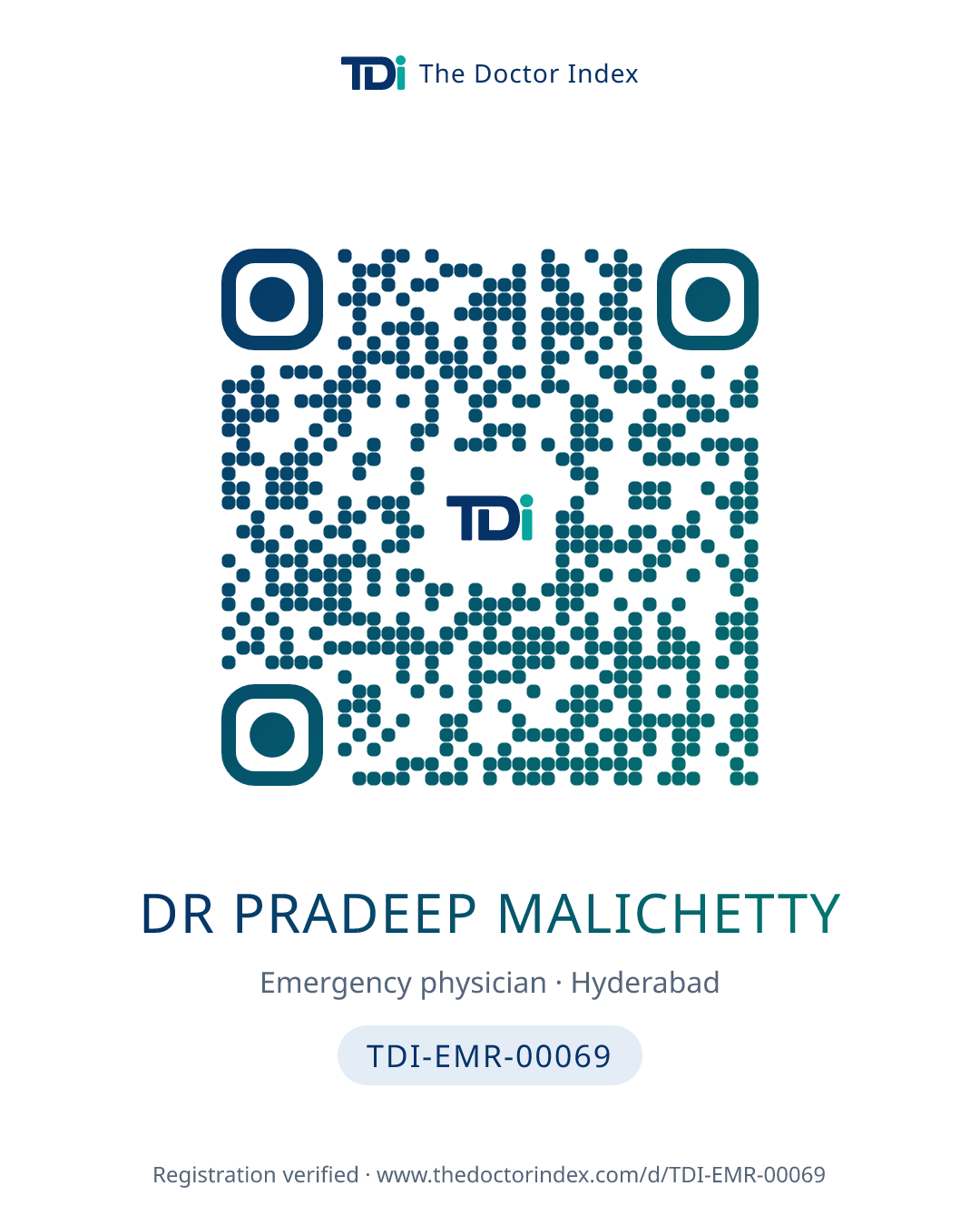 QR card for Dr Pradeep Malichetty, TDI-EMR-00069