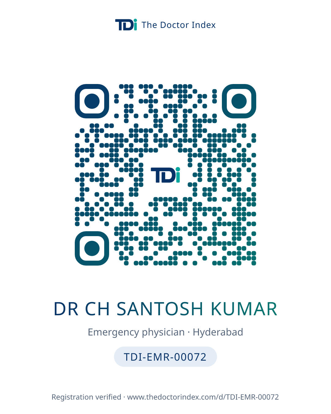 QR card for Dr Ch Santosh Kumar, TDI-EMR-00072