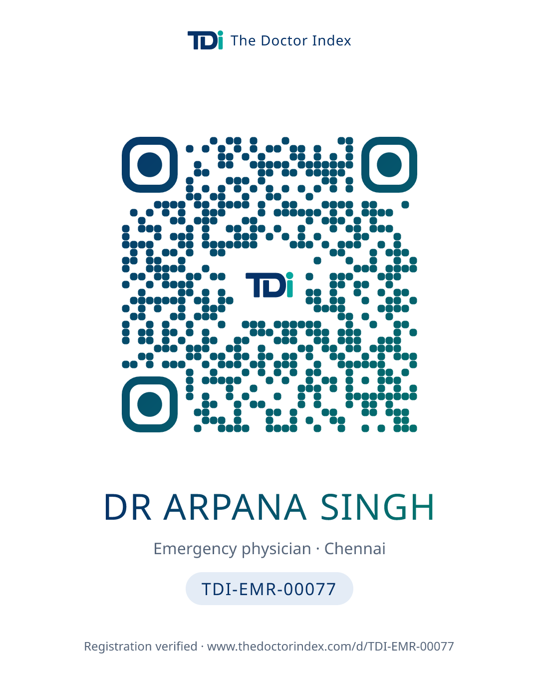 QR card for Dr Arpana Singh, TDI-EMR-00077