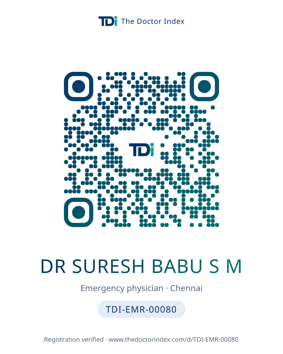 QR card for Dr Suresh Babu S M, TDI-EMR-00080