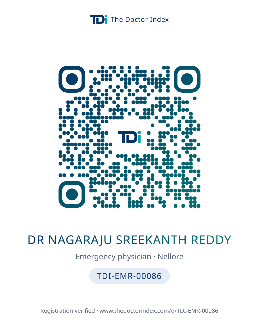 QR card for Dr Nagaraju Sreekanth Reddy, TDI-EMR-00086