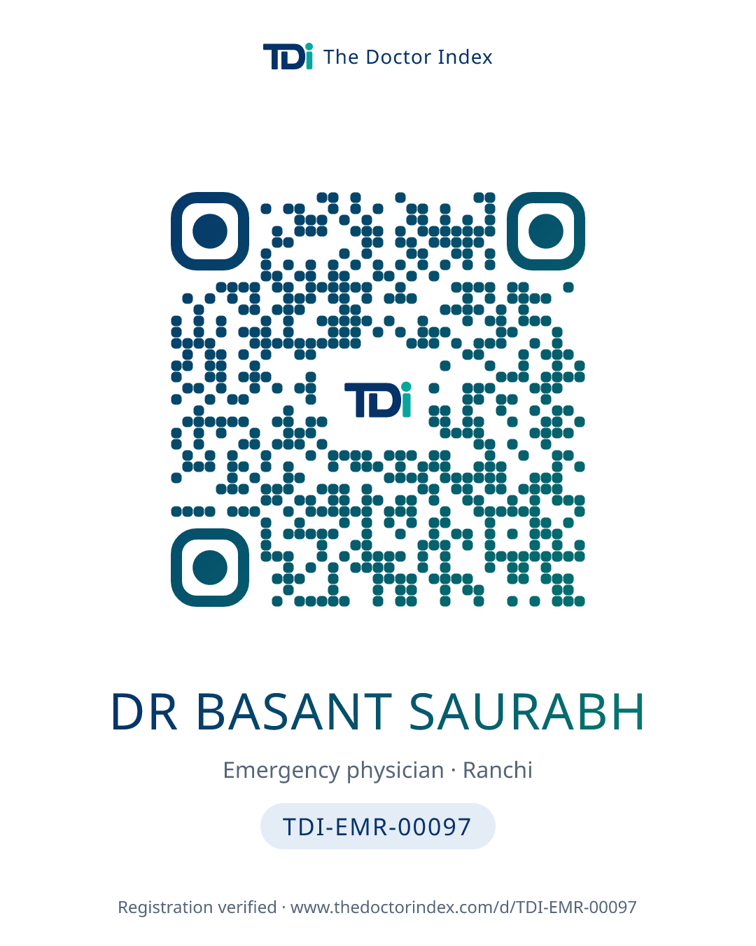QR card for Dr Basant Saurabh, TDI-EMR-00097