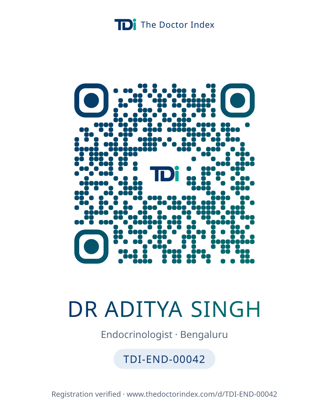 QR card for Dr Aditya Singh, TDI-END-00042