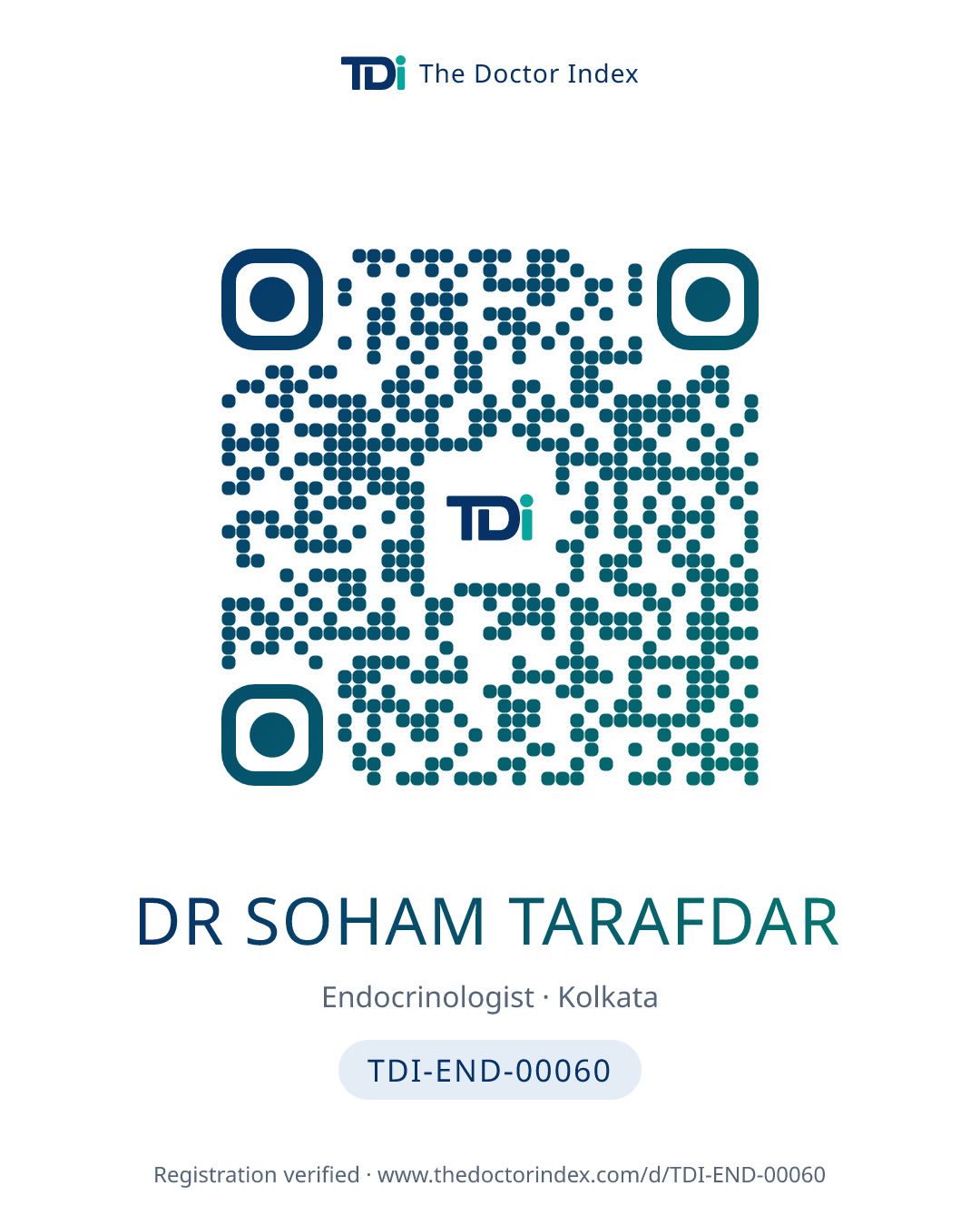QR card for Dr Soham Tarafdar, TDI-END-00060