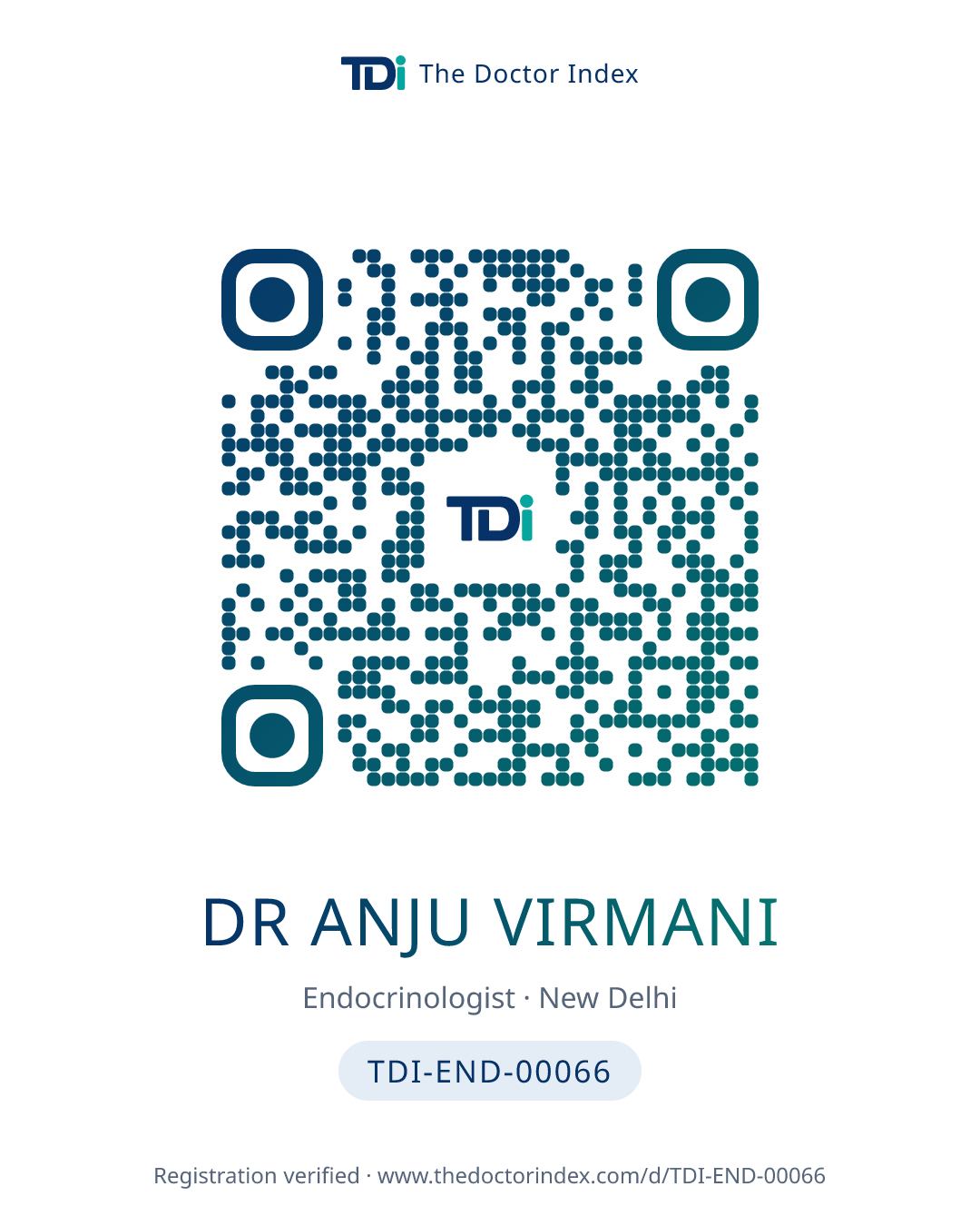 QR card for Dr Anju Virmani, TDI-END-00066
