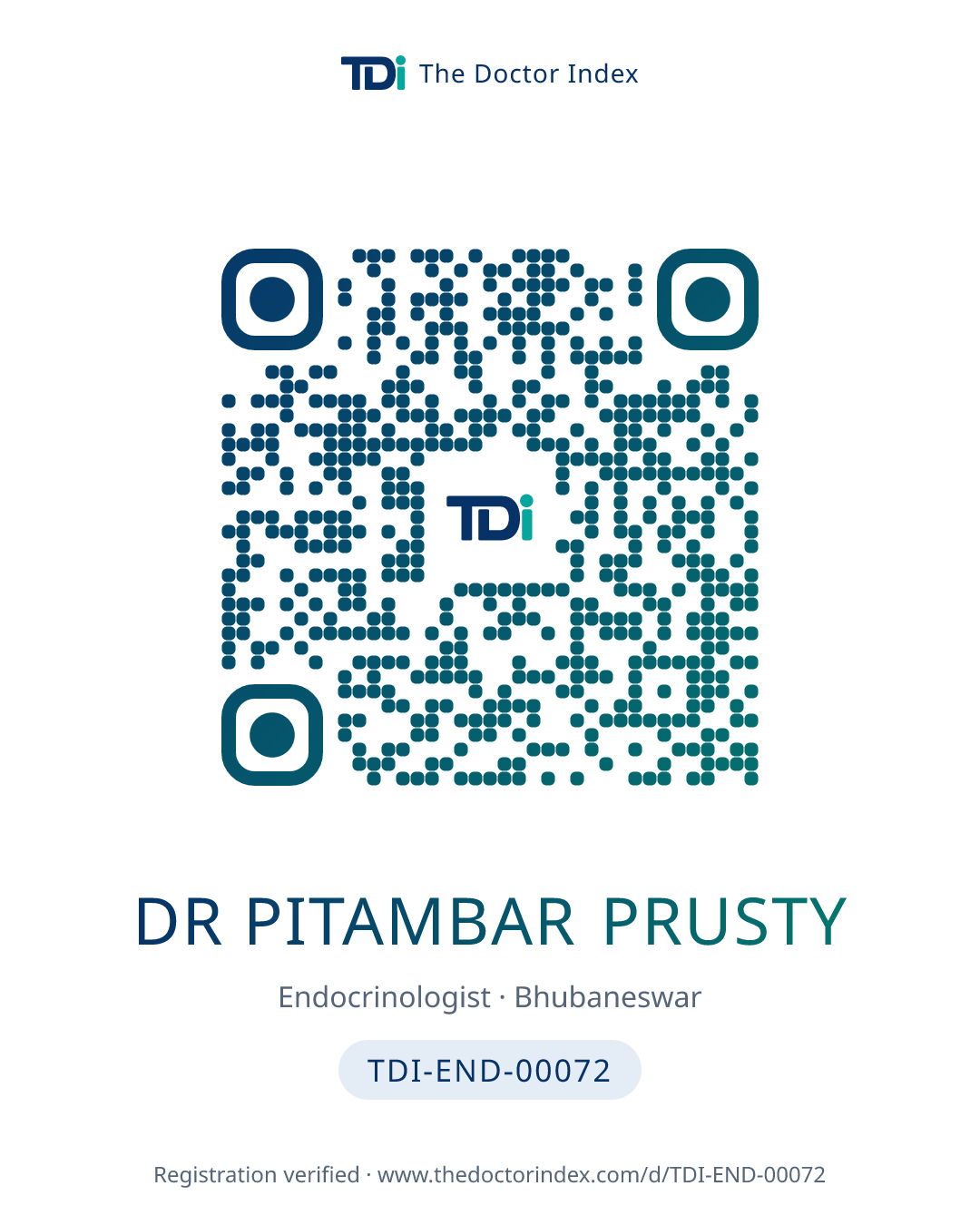 QR card for Dr Pitambar Prusty, TDI-END-00072