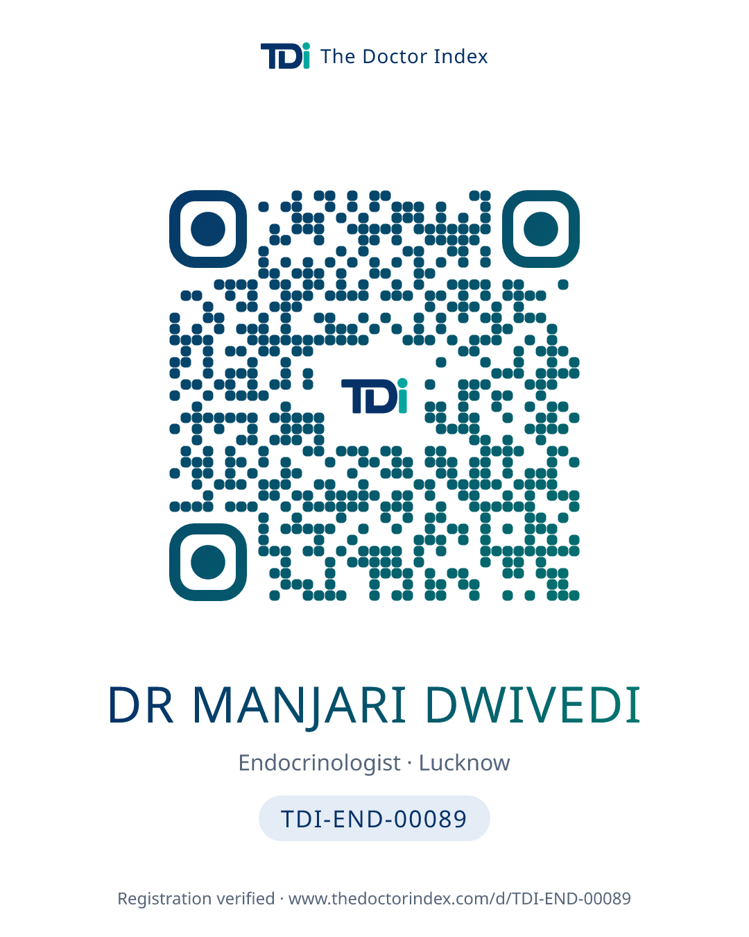 QR card for Dr Manjari Dwivedi, TDI-END-00089