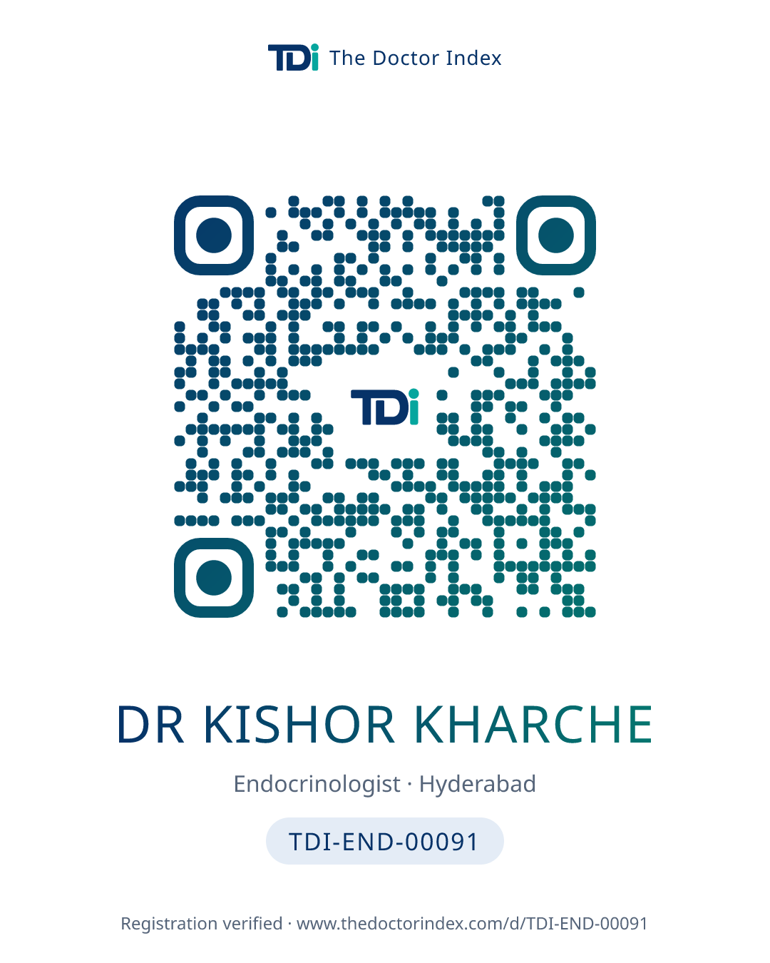 QR card for Dr Kishor Kharche, TDI-END-00091