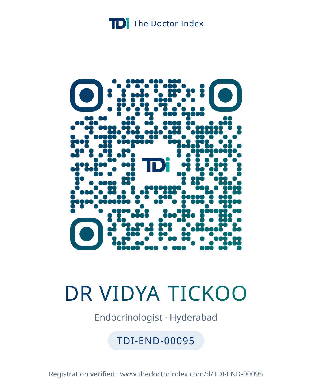 QR card for Dr Vidya Tickoo, TDI-END-00095