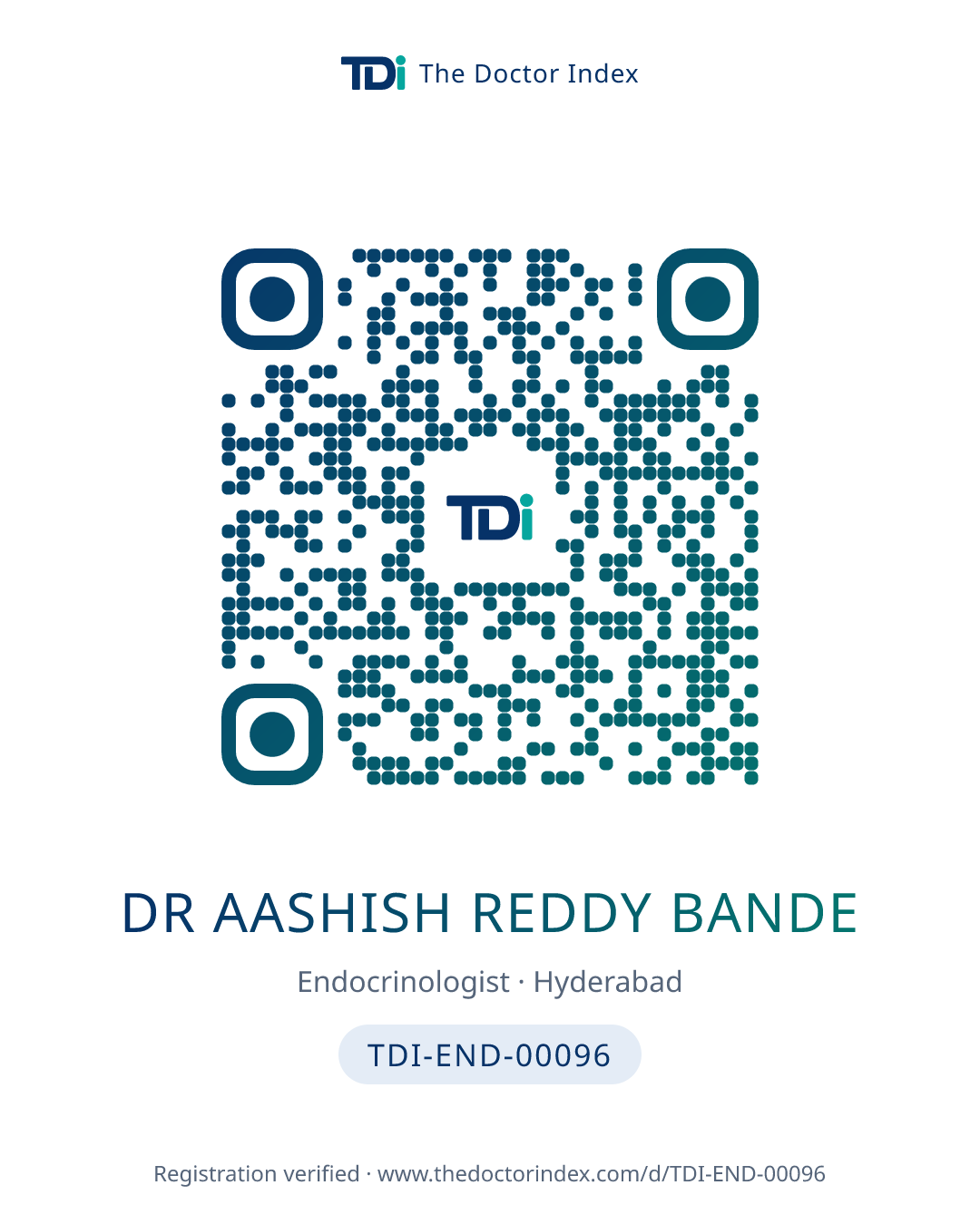QR card for Dr Aashish Reddy Bande, TDI-END-00096