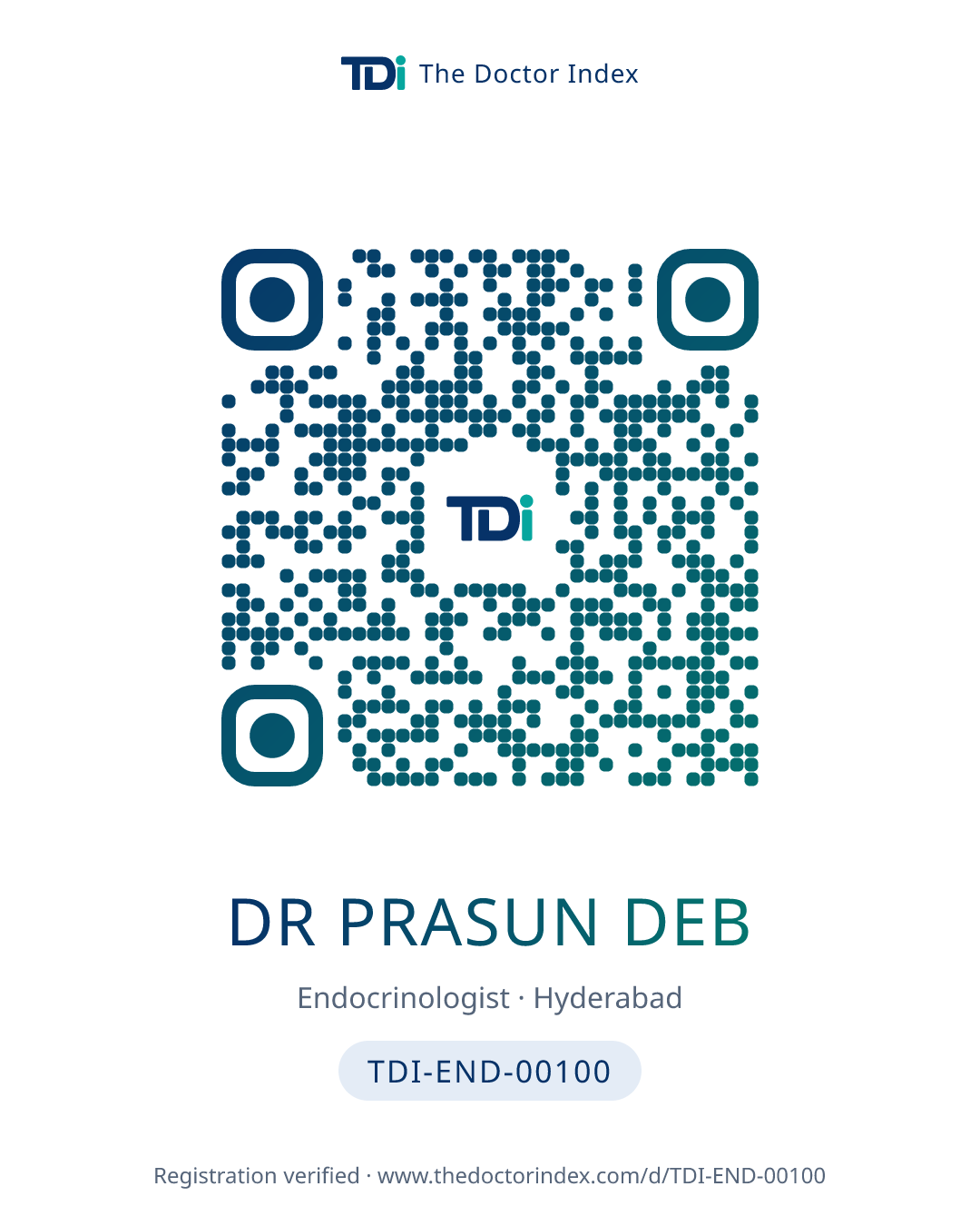 QR card for Dr Prasun Deb, TDI-END-00100