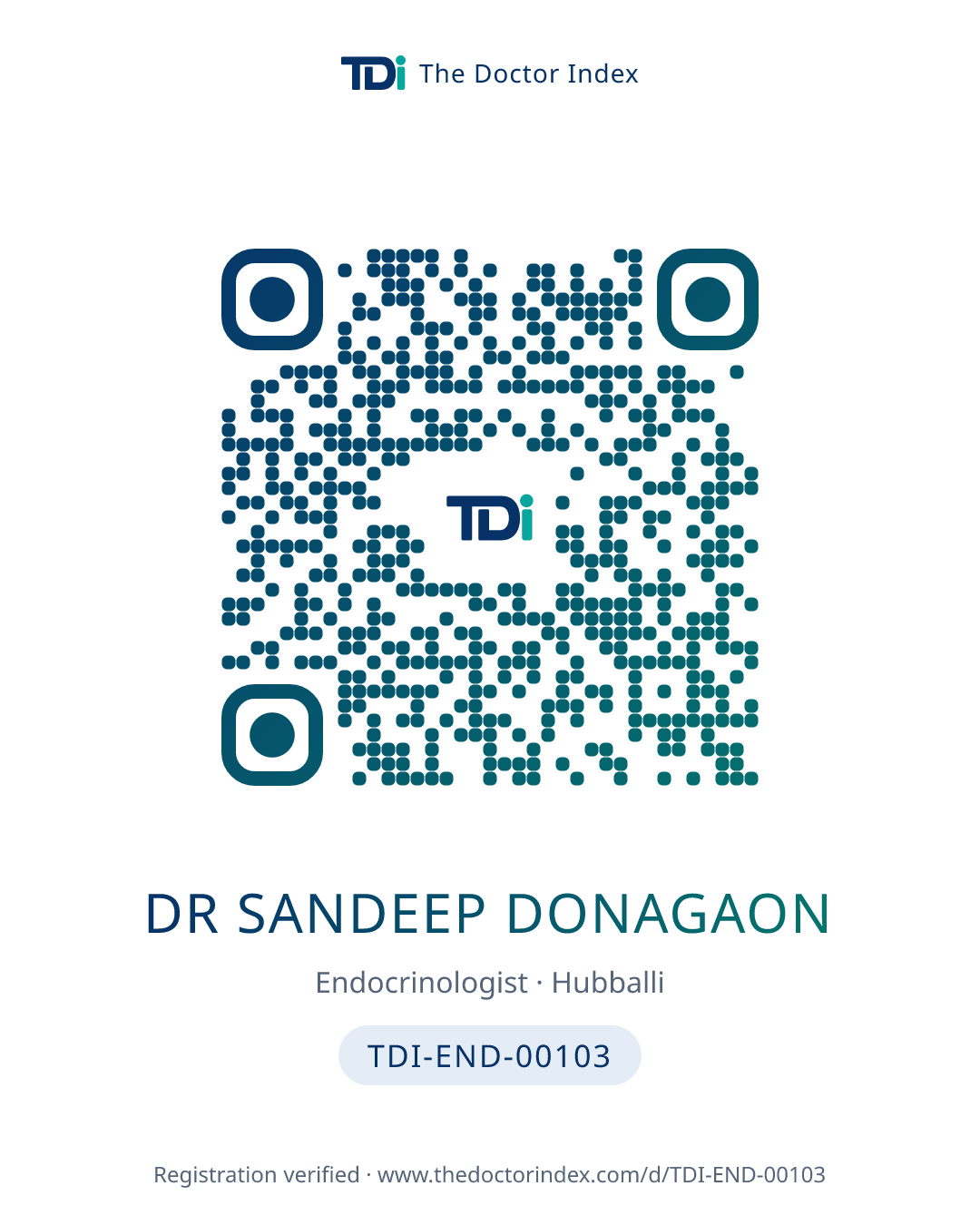 QR card for Dr Sandeep Donagaon, TDI-END-00103