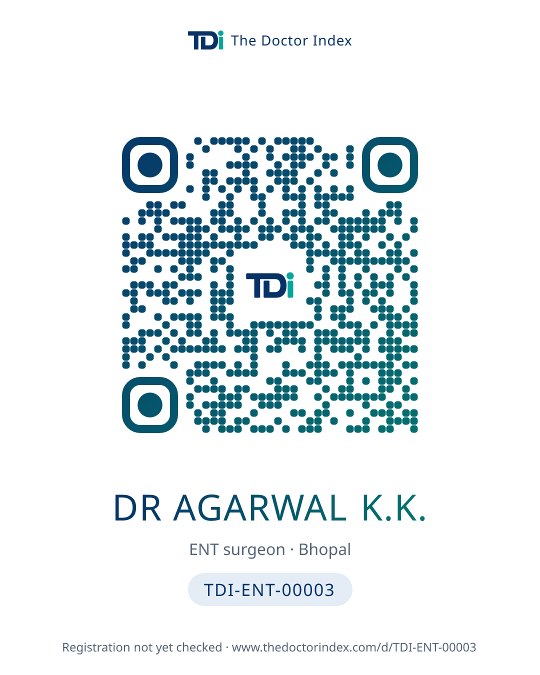 QR card for Dr Agarwal K.K., TDI-ENT-00003