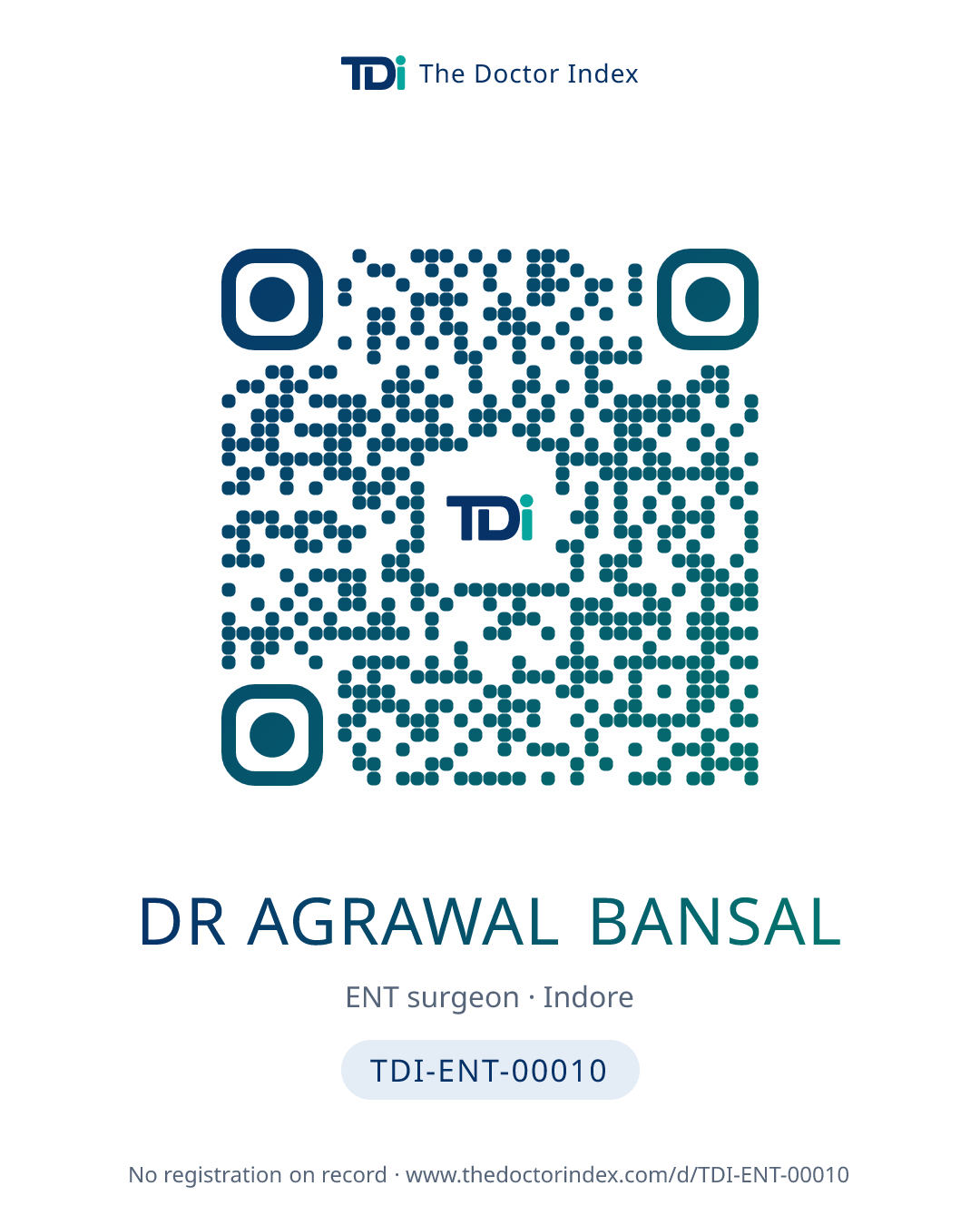 QR card for Dr Agrawal Bansal, TDI-ENT-00010
