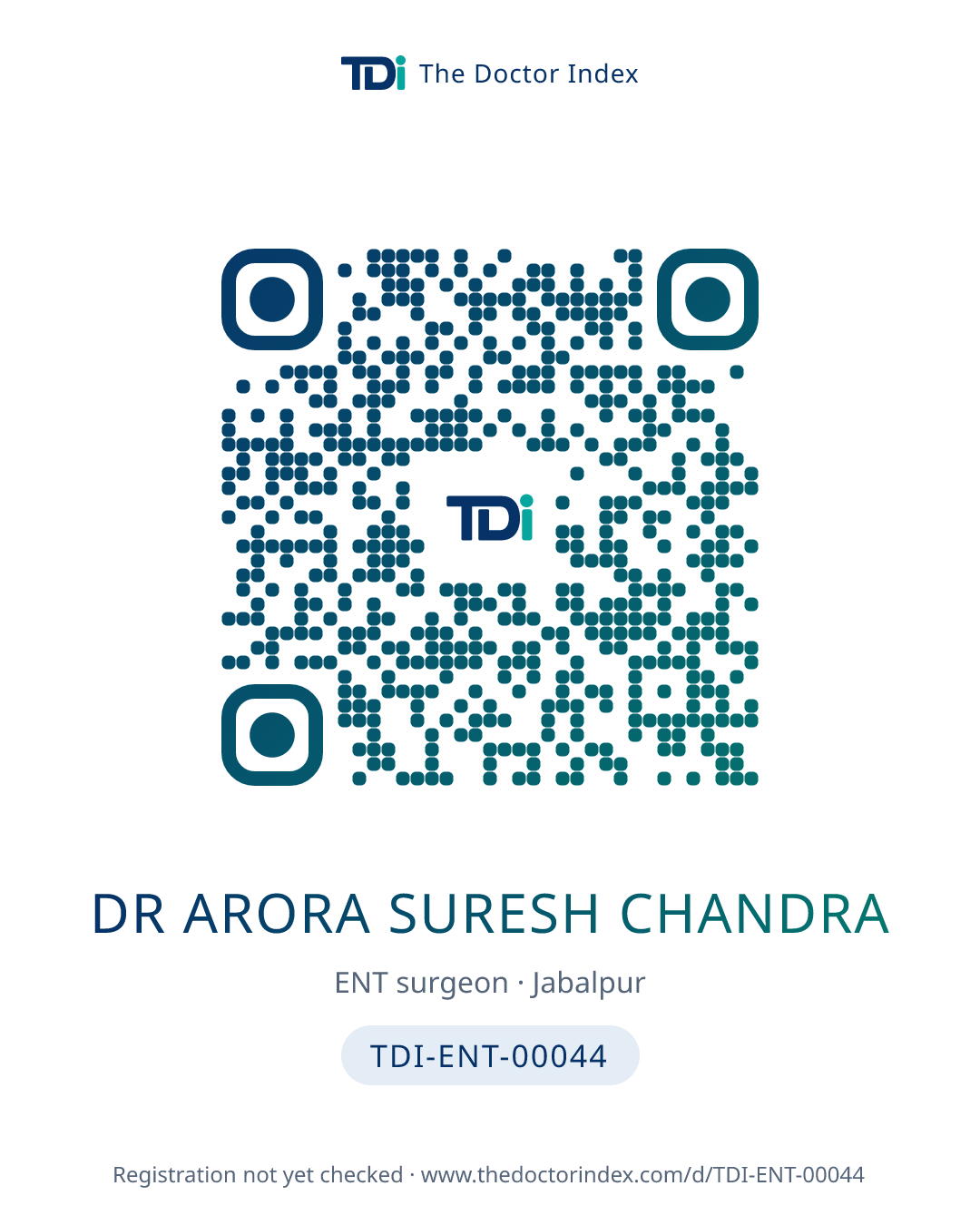 QR card for Dr Arora Suresh Chandra, TDI-ENT-00044