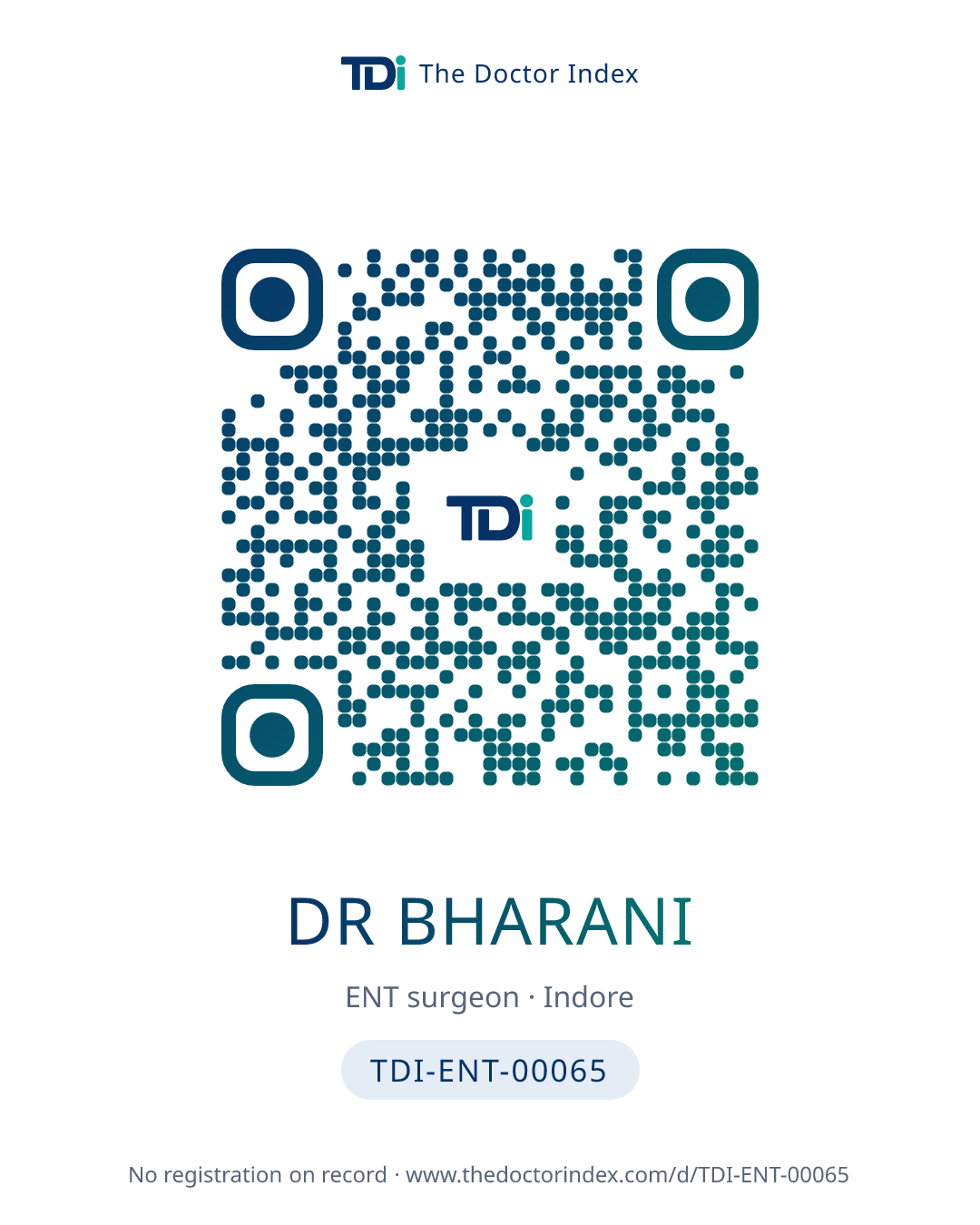 QR card for Dr Bharani, TDI-ENT-00065