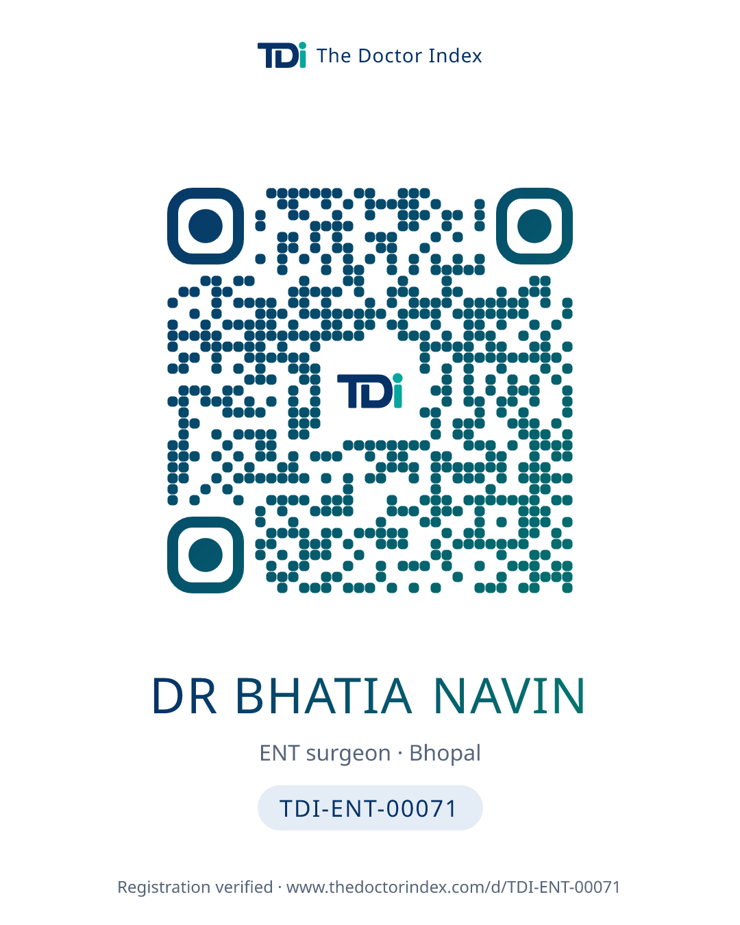 QR card for Dr Bhatia Navin, TDI-ENT-00071
