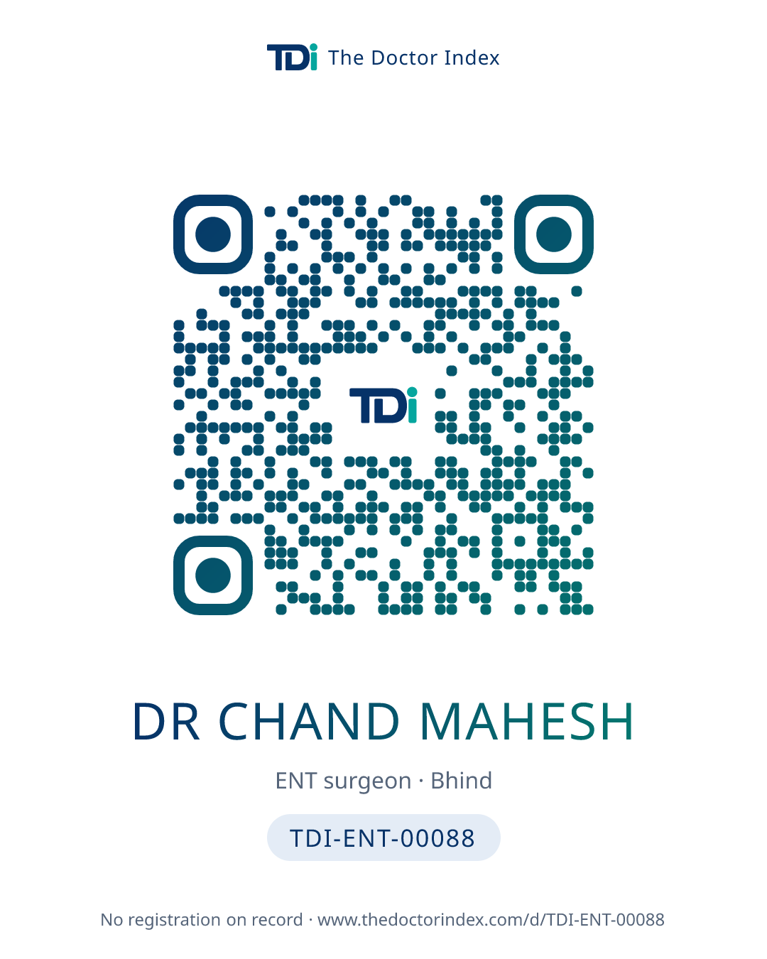 QR card for Dr Chand Mahesh, TDI-ENT-00088