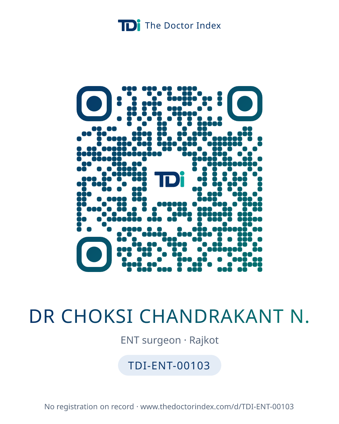 QR card for Dr Choksi Chandrakant N., TDI-ENT-00103