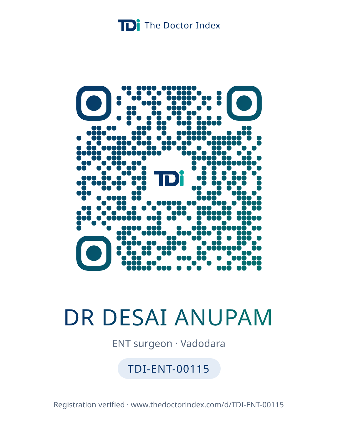 QR card for Dr Desai Anupam, TDI-ENT-00115