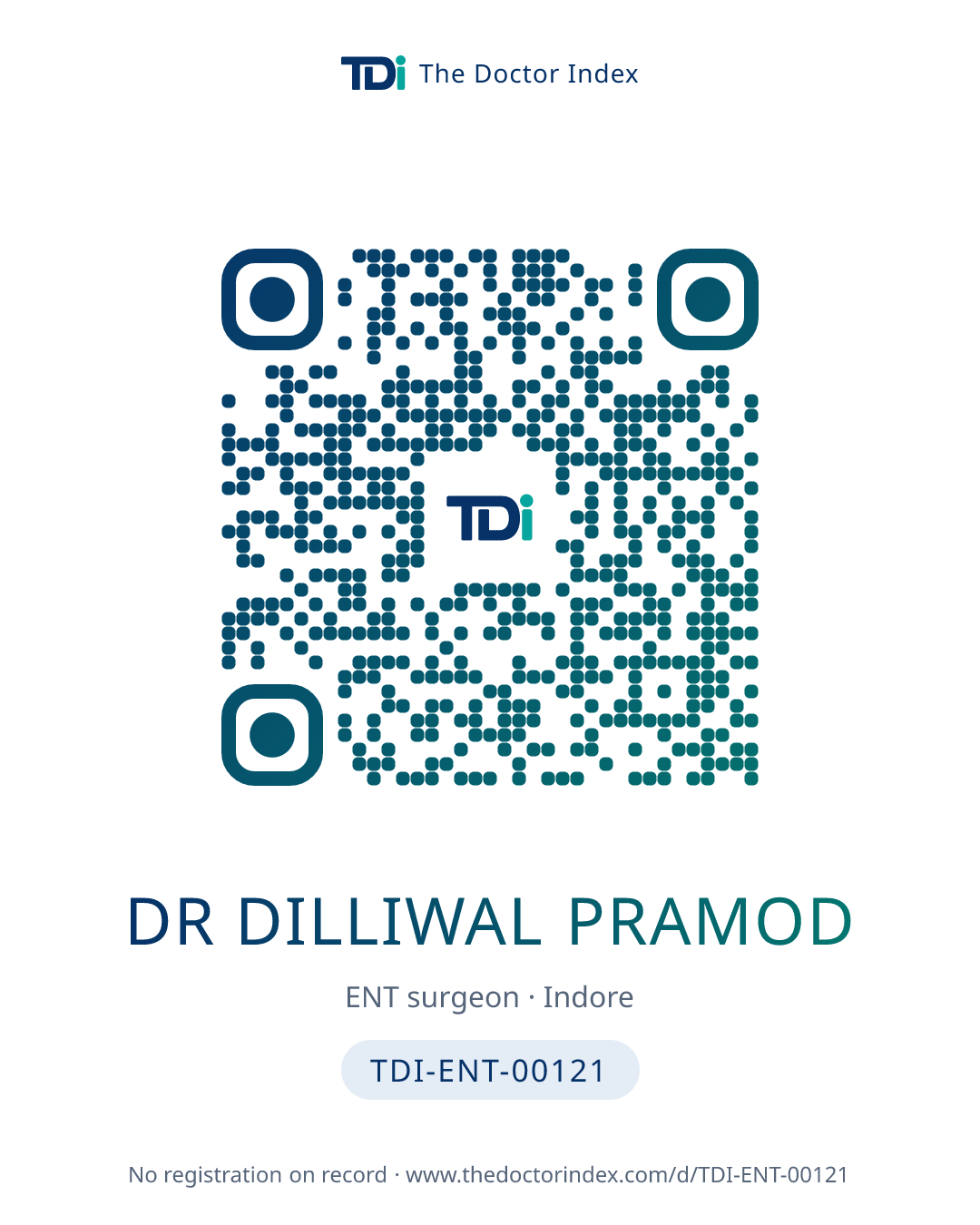 QR card for Dr Dilliwal Pramod, TDI-ENT-00121
