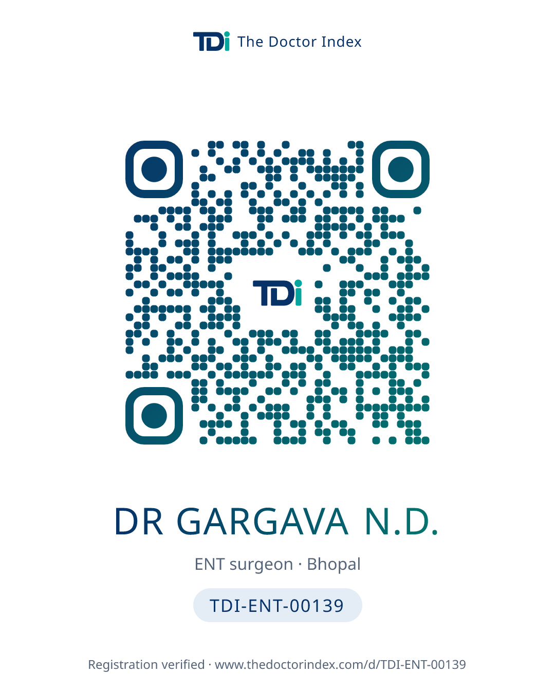 QR card for Dr Gargava N.D., TDI-ENT-00139