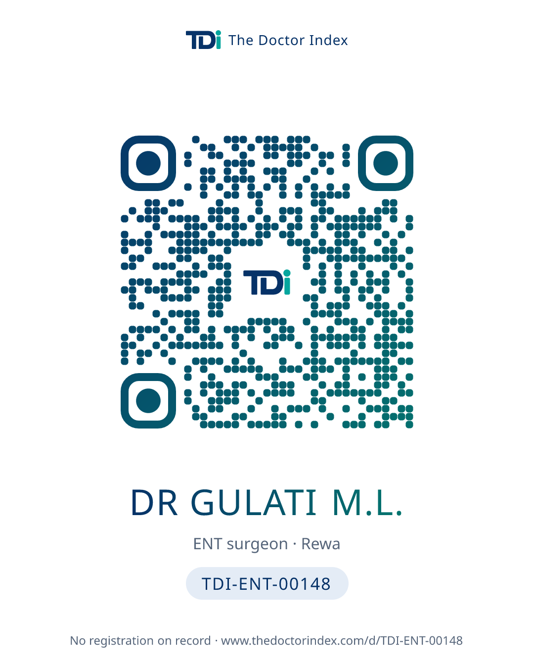 QR card for Dr Gulati M.L., TDI-ENT-00148