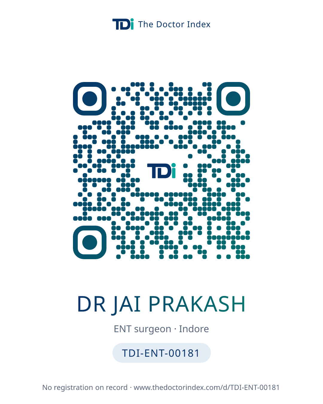 QR card for Dr Jai Prakash, TDI-ENT-00181