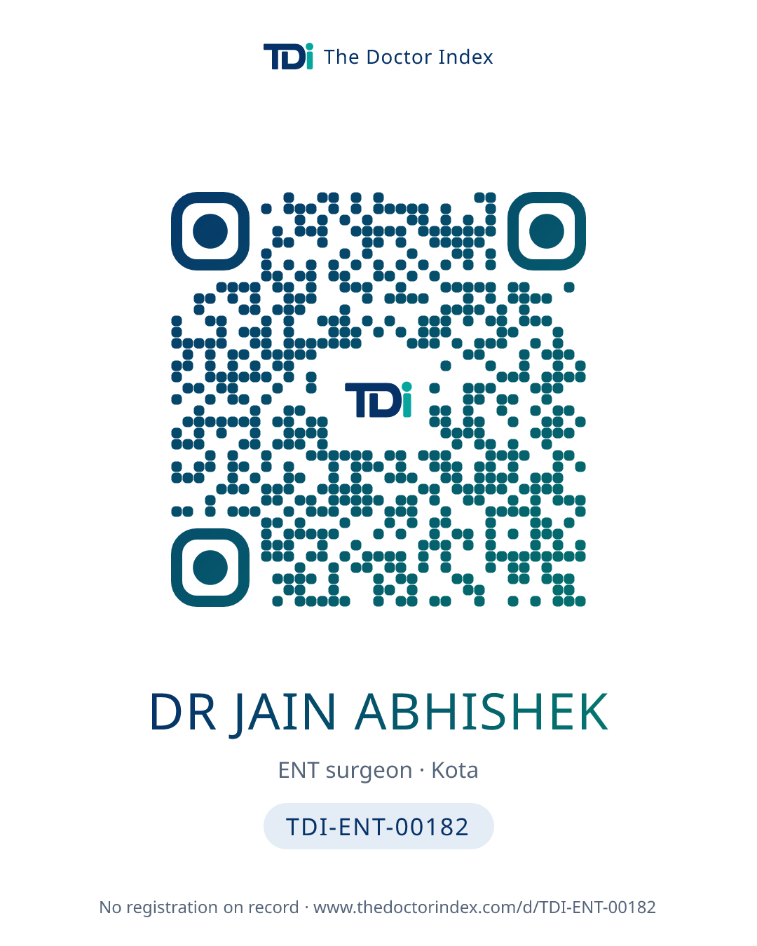 QR card for Dr Jain Abhishek, TDI-ENT-00182