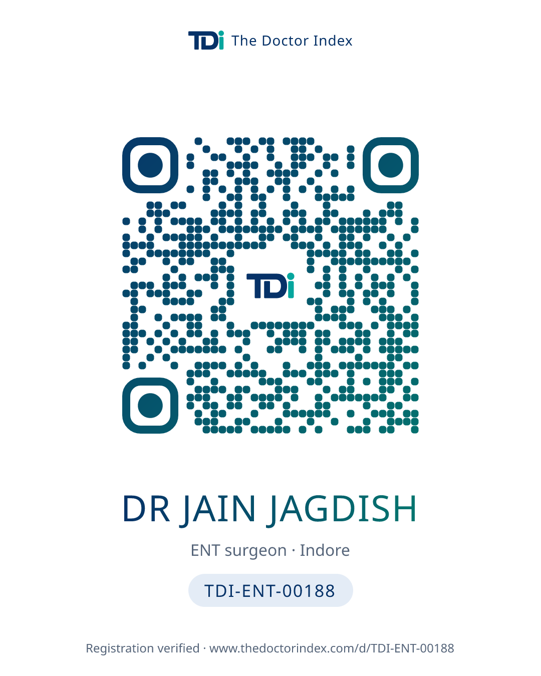 QR card for Dr Jain Jagdish, TDI-ENT-00188
