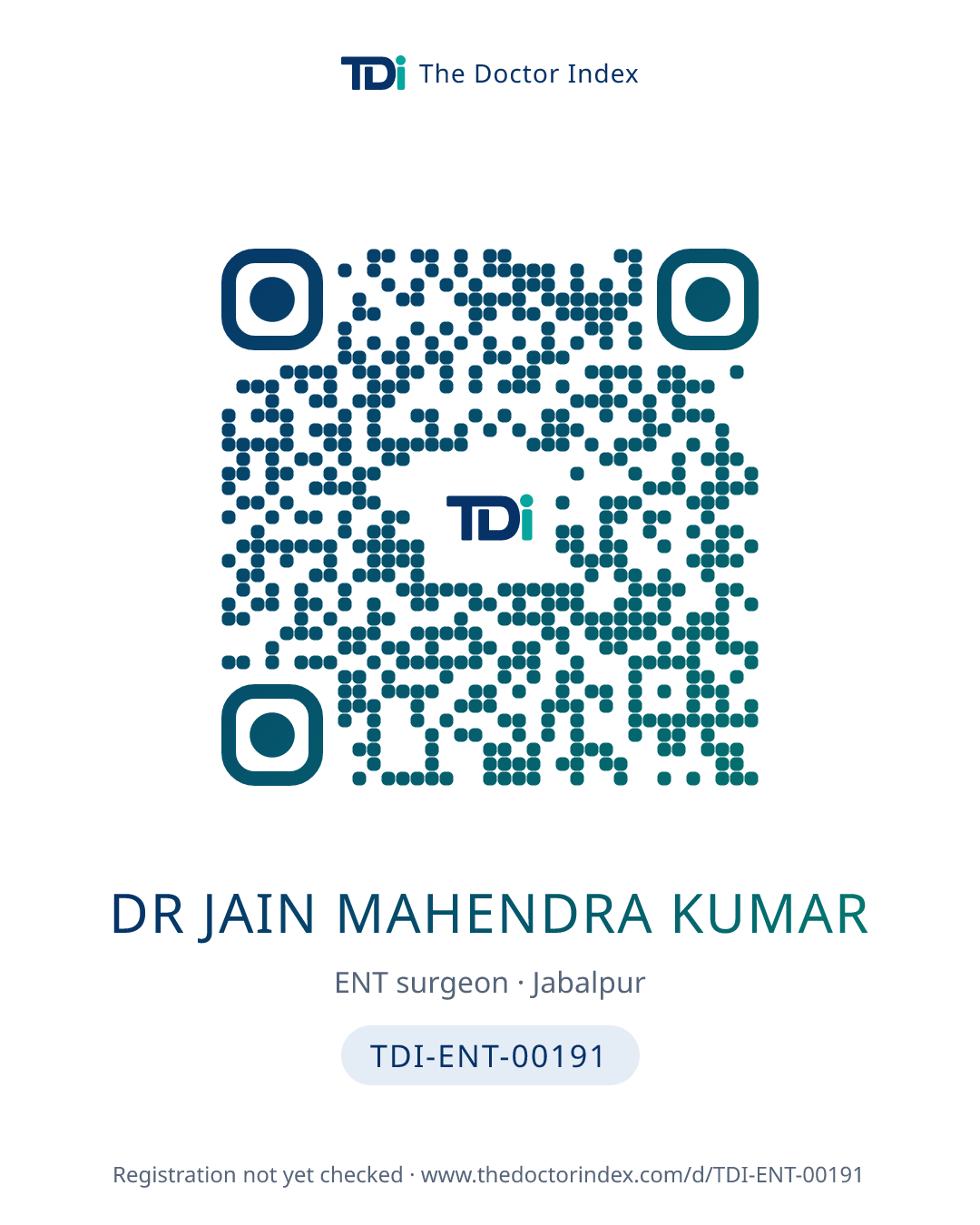QR card for Dr Jain Mahendra Kumar, TDI-ENT-00191