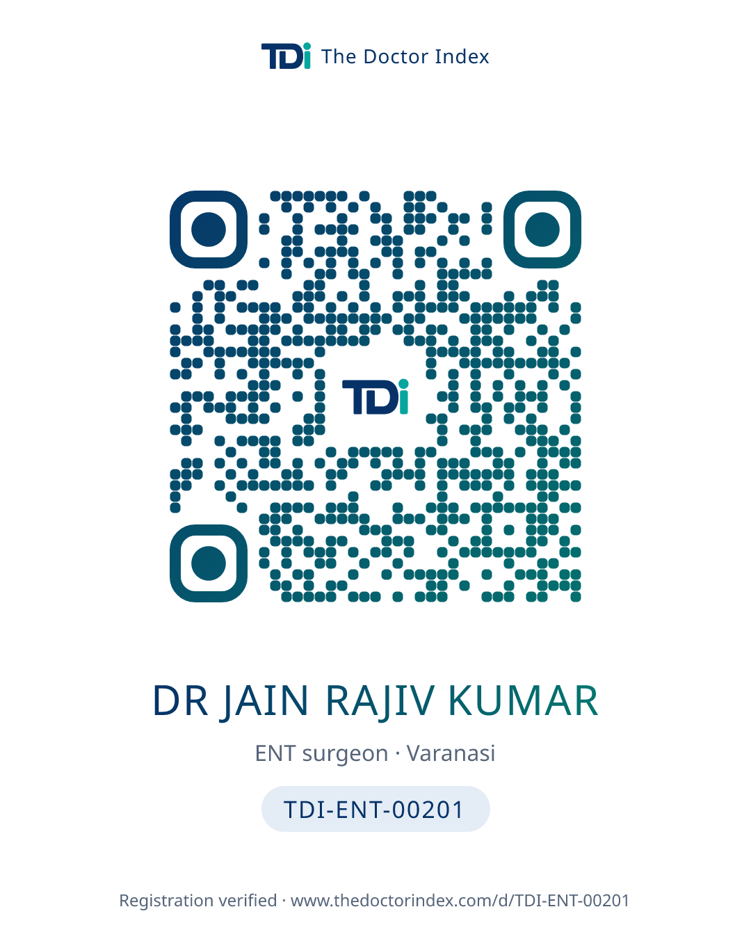 QR card for Dr Jain Rajiv Kumar, TDI-ENT-00201