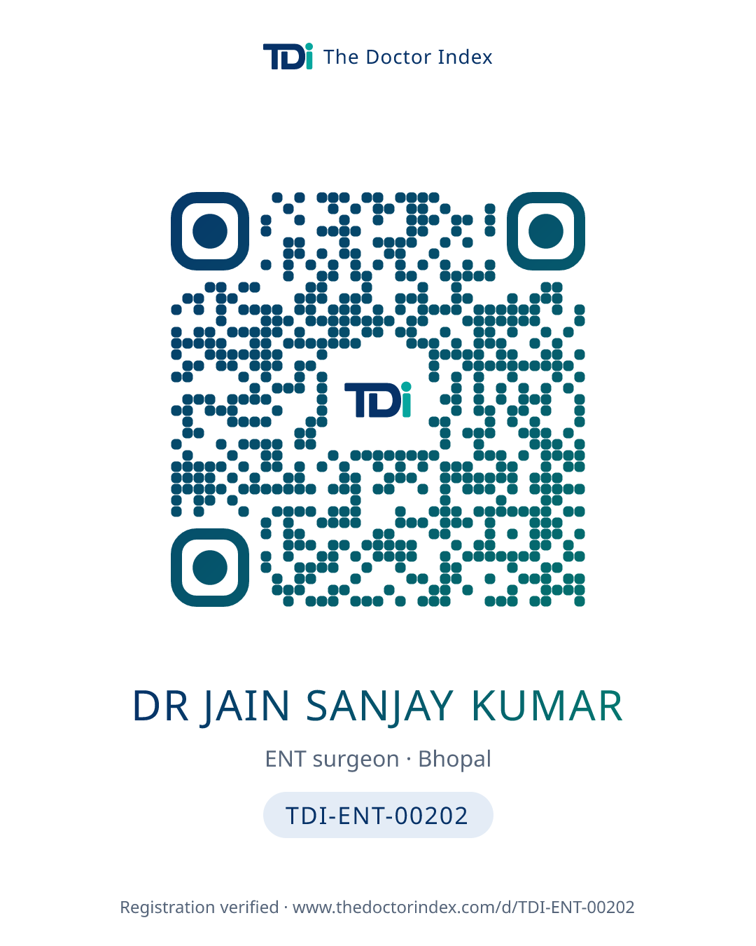 QR card for Dr Jain Sanjay Kumar, TDI-ENT-00202