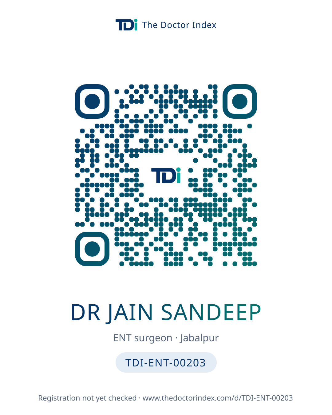 QR card for Dr Jain Sandeep, TDI-ENT-00203