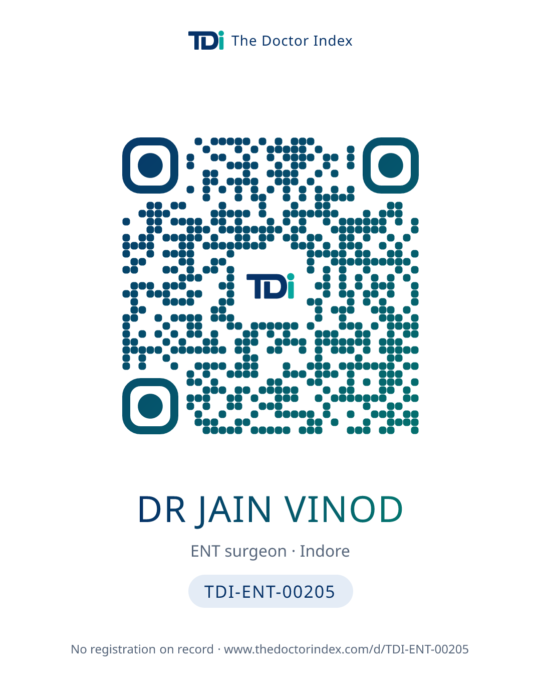 QR card for Dr Jain Vinod, TDI-ENT-00205