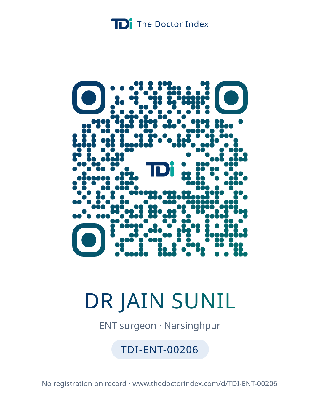 QR card for Dr Jain Sunil, TDI-ENT-00206