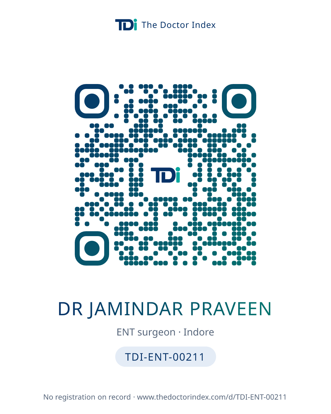 QR card for Dr Jamindar Praveen, TDI-ENT-00211
