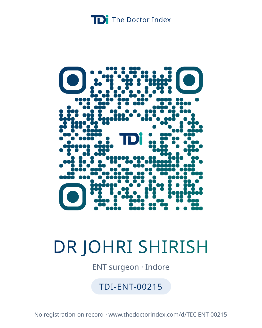 QR card for Dr Johri Shirish, TDI-ENT-00215