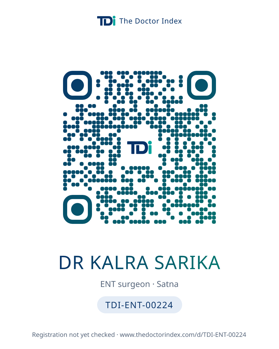 QR card for Dr Kalra Sarika, TDI-ENT-00224