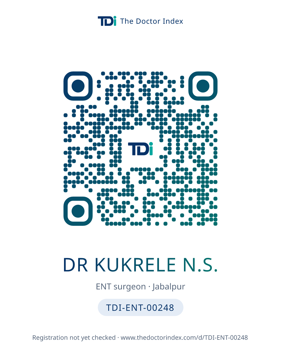 QR card for Dr Kukrele N.S., TDI-ENT-00248